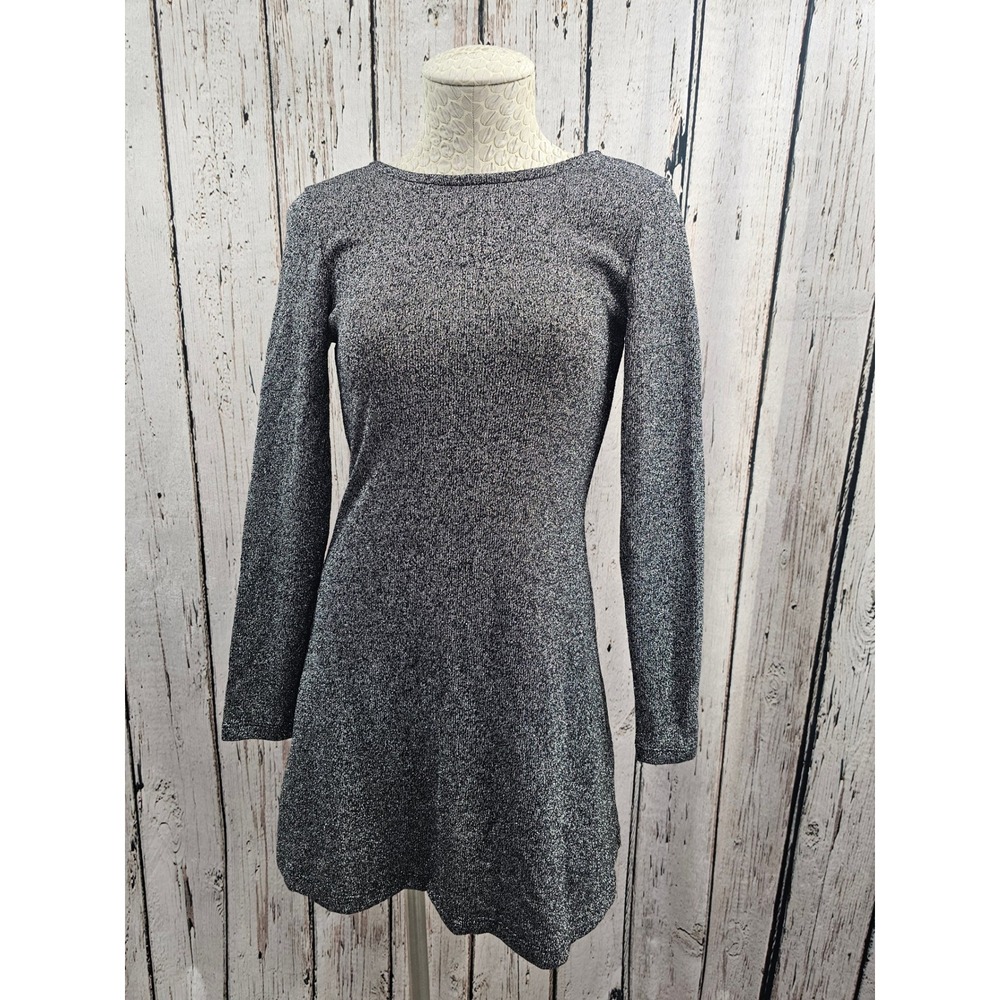 French Connection Womens Knit Silver Sparkle Long Sleeve Mini Dress Size 6 NEW